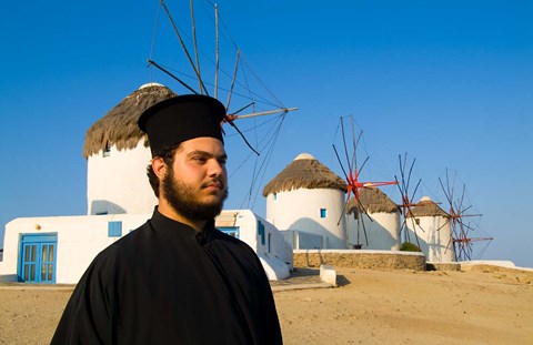 Framed Famous Windmills, Mykonos, Greece Print