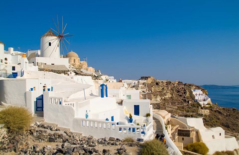 Framed Mountain Cliffs Oia, Santorini, Greece Print