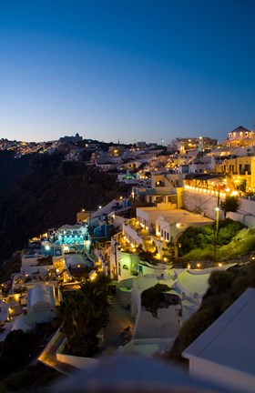 Framed White Buildings at Night, Fira, Santorini, Greece Print