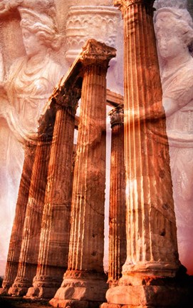 Framed Church Steeple with Evening Light Rays, Santorini Island, Thera, Aegean Sea, Greece Print