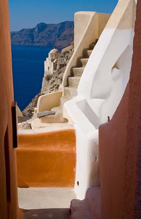 Framed Stairways and Old Cathedral, Oia, Santorini, Greece Print