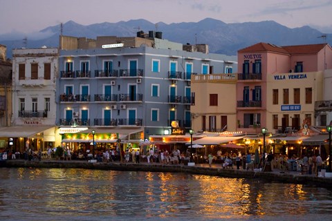 Framed Evening Light along the Old Harbor, Chania, Crete, Greece Print