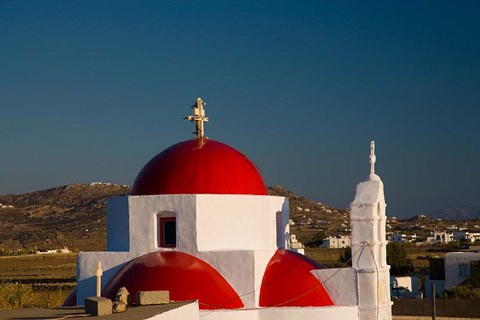 Framed Greece, Mykonos, Red Dome Church Chapels Print