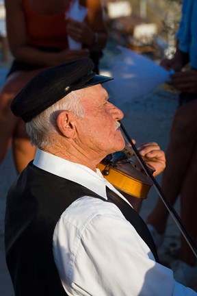 Framed Older Gentleman Playing The Violin, Imerovigli, Santorini, Greece Print