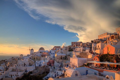 Framed Greece, Santorini, Oia, Colorful Buildings Print