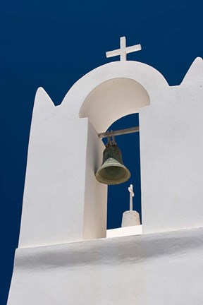 Framed Church Bell Tower against Dark Blue Sky, Santorini, Greece Print