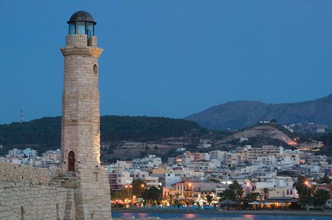 Framed Greece, Crete, Rethymno Venetian Harbor Lighthouse Print