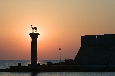 Framed Greece, Dodecanese, Stag Columns, Mandraki Harbor Print