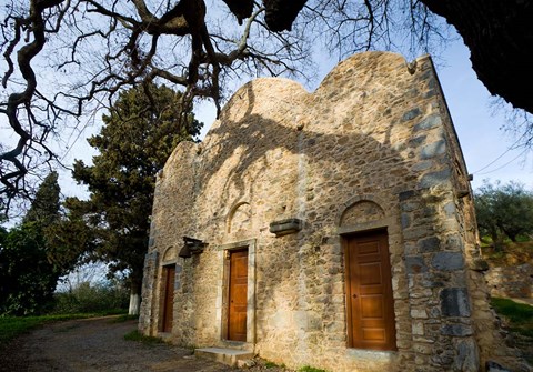 Framed Byzantine church near Kastelli, Church Ayios Panteleimon, Crete, Greece Print
