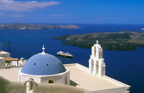 Framed Kimisis Theotokov Church, Thira, Santorini, Cyclades Islands, Greece Print