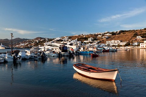 Framed Boats in harbor, Chora, Mykonos, Greece Print