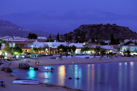 Framed Evening Harbor View, Stoupa, Messina, Peloponnese, Greece Print