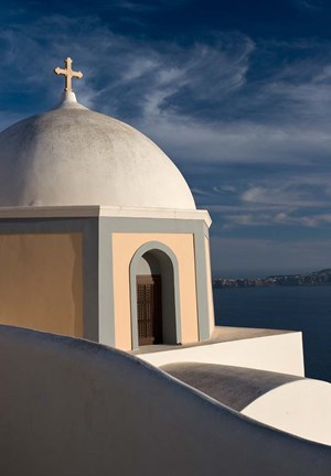 Framed Church Dome Against Sky, Santorini, Greece Print