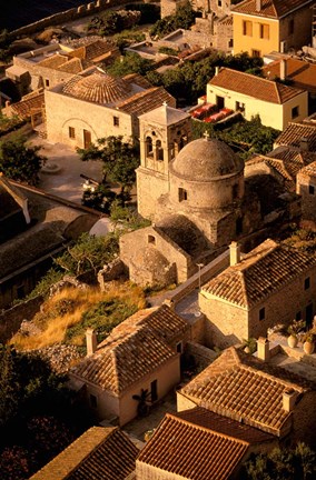 Framed Town View from Cliffs, Monemvasia, Lakonia, Greece Print