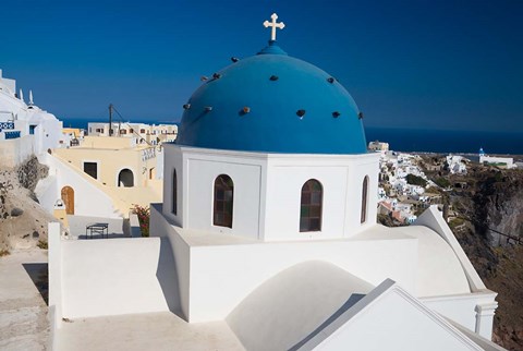 Framed Blue Domed Church, Imerovigli, Santorini, Greece Print