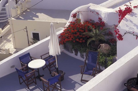 Framed Patio of Hotel Between Fira and Imerovigli, Greece Print