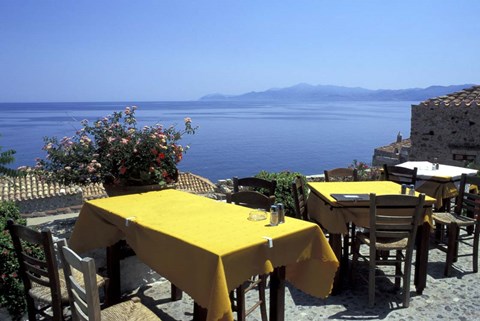 Framed Outdoor Restaurant, Monemvasia, Greece Print