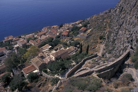 Framed View from Upper to Lower Village, Monemvasia, Greece Print