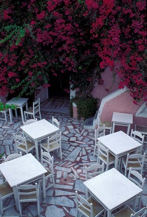 Framed Restaurant Patio, Santorini, Greece Print