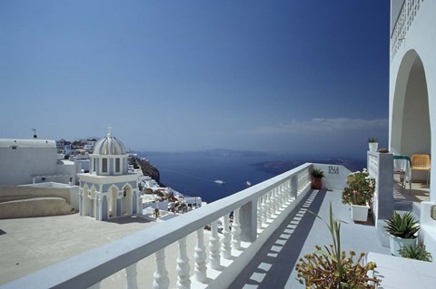 Framed Thira and the Caldera, Santorini, Cyclades Islands, Greece Print