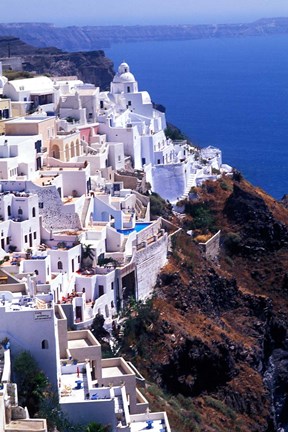 Framed White Buildings in Oia Santorini, Athens, Greece Print