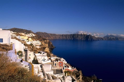 Framed White Buildings on the Cliffs in Oia, Santorini, Greece Print