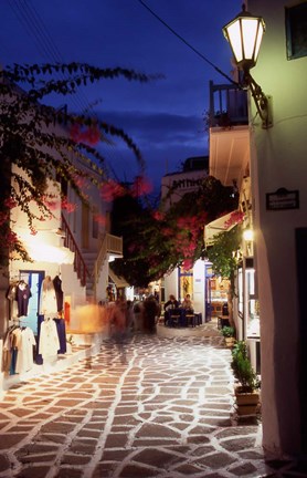 Framed Alleyway at Night, Mykonos, Greece Print