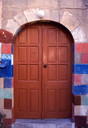 Framed Old Brown Wooden Door, Rhodes, Dodecanese Islands, Greece Print