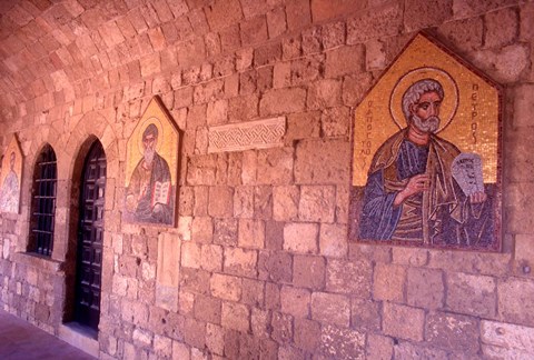 Framed Wall Mosaics in the Cloister, Filerimos Monastery, Rhodes, Dodecanese Islands, Greece Print