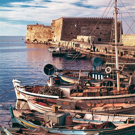 Framed Greece, Crete, Fishing boats, Rossa al Mare Print