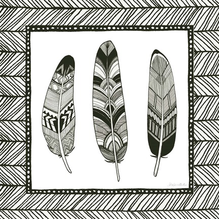 Framed Geo Feathers Square II Print