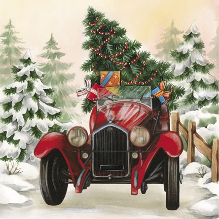 Framed Christmas Tree Classic Car Ride I Print
