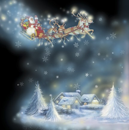 Framed Santa&#39;s Starry Snowflake Ride Print