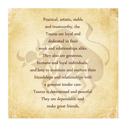 Framed Taurus Character Traits Print