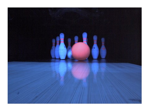 Framed Bowling ball with bowling pins Print