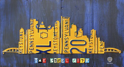 Framed Pittsburgh Skyline License Plate Art Print