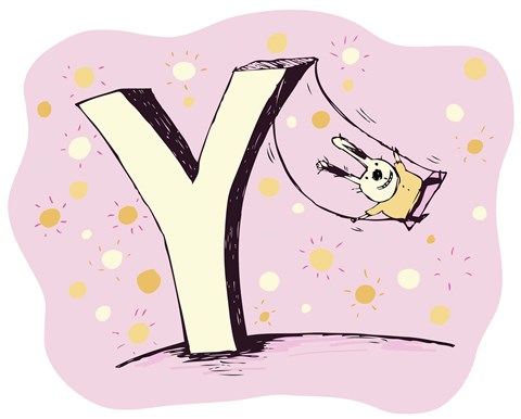 Framed Bunny On Swing Print