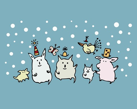 Framed Christmas Creatures Blue Print