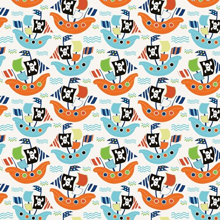 Framed Pirate Ship Pattern Cream Print