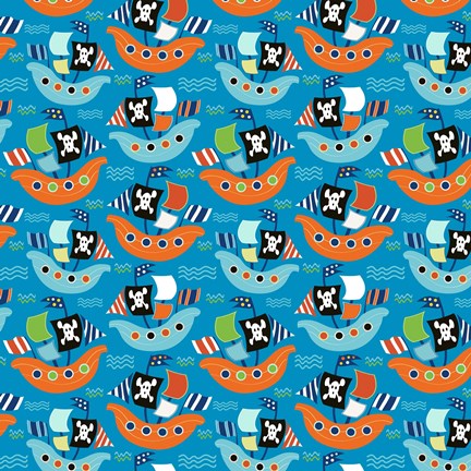 Framed Pirate Ship Pattern Blue Print