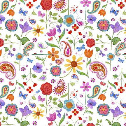 Framed Petals &amp; Paisley Print