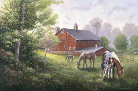 Framed Country Road W/ Horses/Barn Print