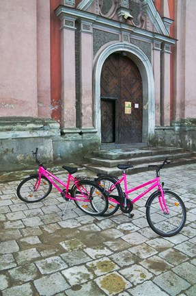 Framed Bicycles Outside a Traditional House, Vilnius, Lithuania Print