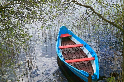 Framed Canoe on Lake, Trakai, Lithuania Print