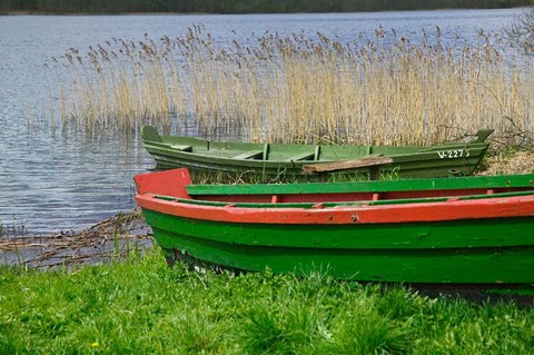 Framed Colorful Canoe by Lake, Trakai, Lithuania I Print