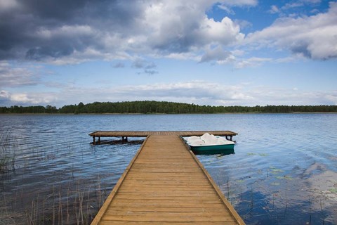 Framed Lake and pier, Grutas, Southern Lithuania, Lithuania Print