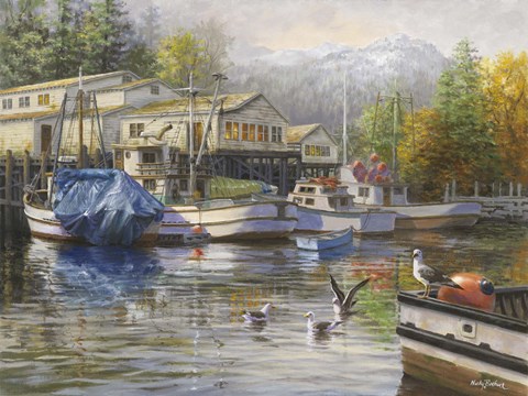 Framed Gulls At The Marina Print