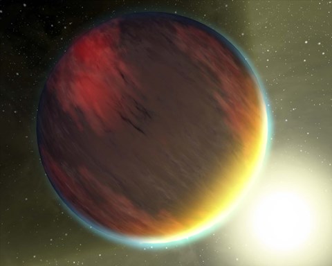Framed cloudy Jupiter-like planet that orbits very close to its fiery hot star Print