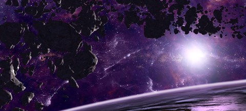 Framed Asteroid field against a Celestial Background Print