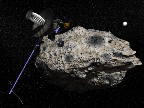 Framed Galileo spacecraft discovering Asteroid 243 Ida and its Moon, Dactyl Print